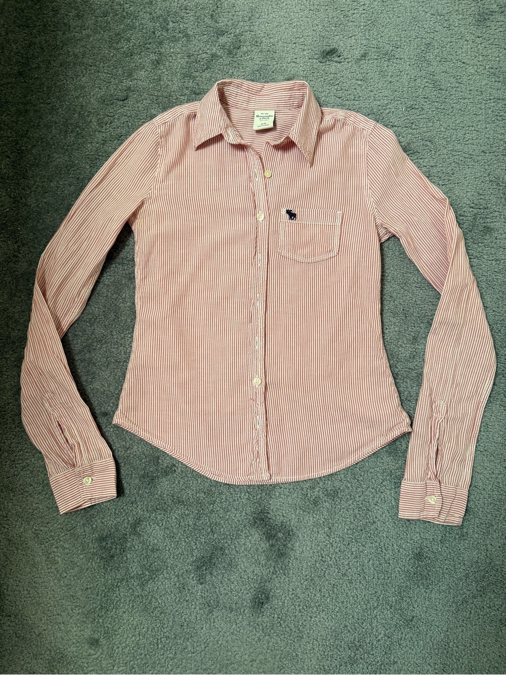 Abercrombie & Fitch Pink and White Striped Button-Up Shirt